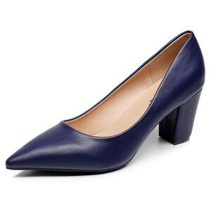 Venuscelia Women's Lewin Pump Chunky Heel Shoe 8.5 Navy Pu